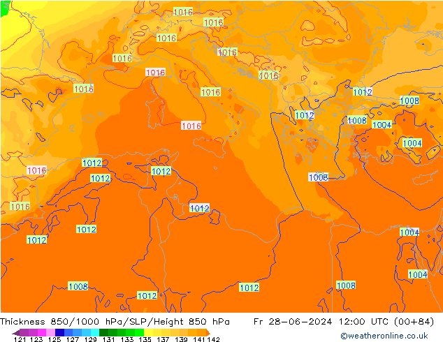 Thck 850-1000 hPa ECMWF ven 28.06.2024 12 UTC