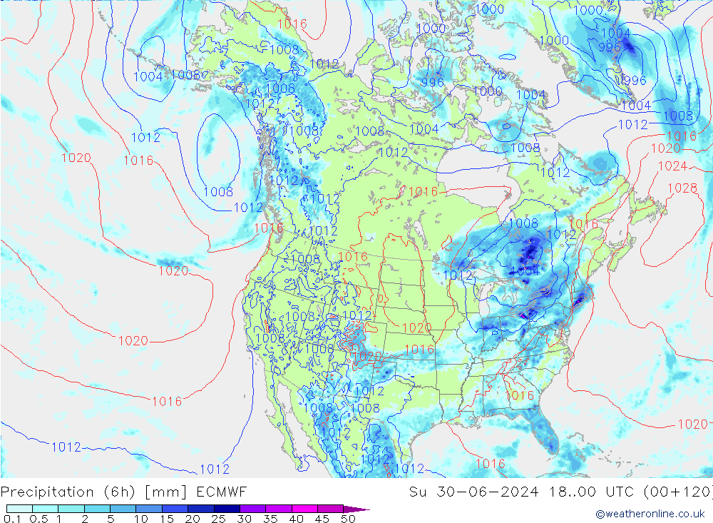 Z500/Yağmur (+YB)/Z850 ECMWF Paz 30.06.2024 00 UTC