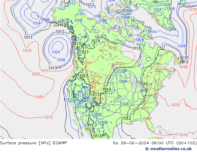 Pressione al suolo ECMWF sab 29.06.2024 06 UTC