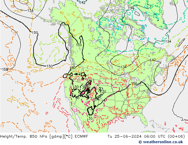 Z500/Rain (+SLP)/Z850 ECMWF вт 25.06.2024 06 UTC