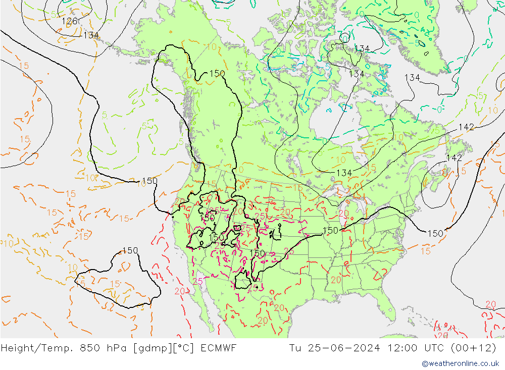 Z500/Rain (+SLP)/Z850 ECMWF Tu 25.06.2024 12 UTC