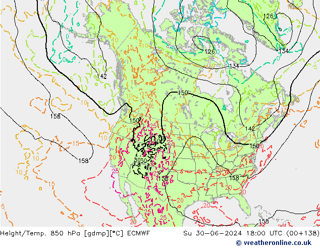 Z500/Rain (+SLP)/Z850 ECMWF Вс 30.06.2024 18 UTC