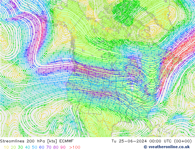 风 200 hPa ECMWF 星期二 25.06.2024 00 UTC