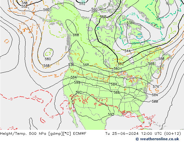 Z500/Rain (+SLP)/Z850 ECMWF Tu 25.06.2024 12 UTC