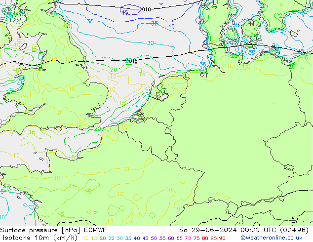 Isotachs (kph) ECMWF Sa 29.06.2024 00 UTC