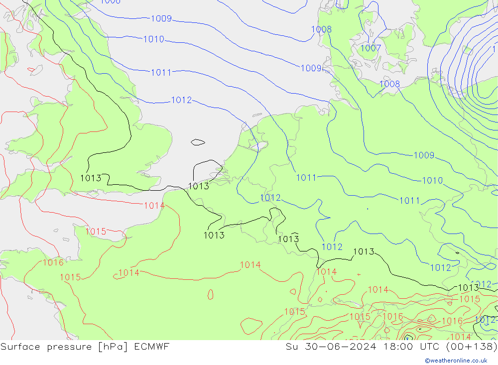 Surface pressure ECMWF Su 30.06.2024 18 UTC