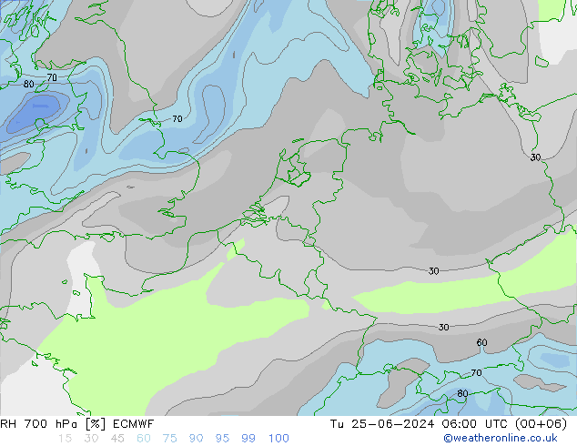 RH 700 hPa ECMWF Tu 25.06.2024 06 UTC