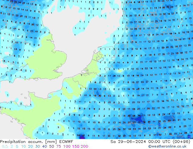 Precipitation accum. ECMWF Sáb 29.06.2024 00 UTC