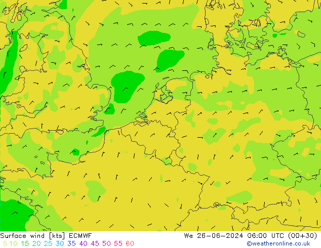 Vento 10 m ECMWF Qua 26.06.2024 06 UTC