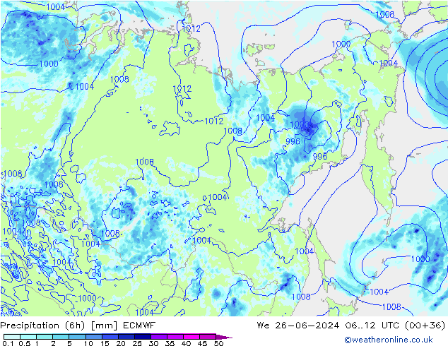 Z500/Rain (+SLP)/Z850 ECMWF ср 26.06.2024 12 UTC