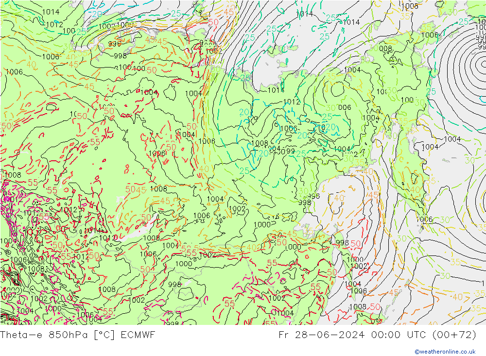 Theta-e 850hPa ECMWF Fr 28.06.2024 00 UTC