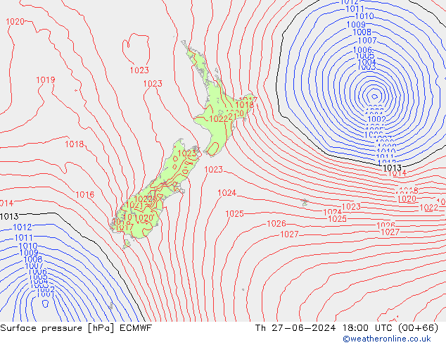 Atmosférický tlak ECMWF Čt 27.06.2024 18 UTC