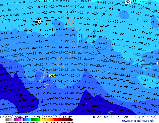 Z500/Rain (+SLP)/Z850 ECMWF Qui 27.06.2024 12 UTC