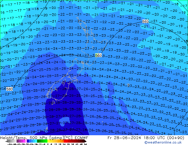 Z500/Rain (+SLP)/Z850 ECMWF Fr 28.06.2024 18 UTC