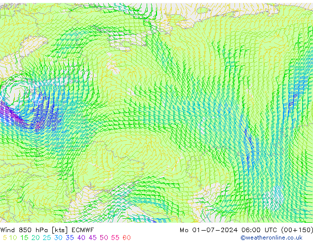 Wind 850 hPa ECMWF Mo 01.07.2024 06 UTC