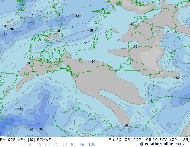 RH 925 hPa ECMWF Ne 30.06.2024 06 UTC