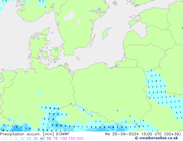 Precipitation accum. ECMWF We 26.06.2024 15 UTC