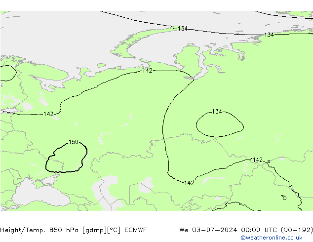 Z500/Yağmur (+YB)/Z850 ECMWF Çar 03.07.2024 00 UTC