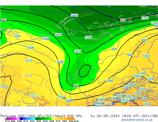 Thck 500-1000hPa ECMWF Su 30.06.2024 18 UTC