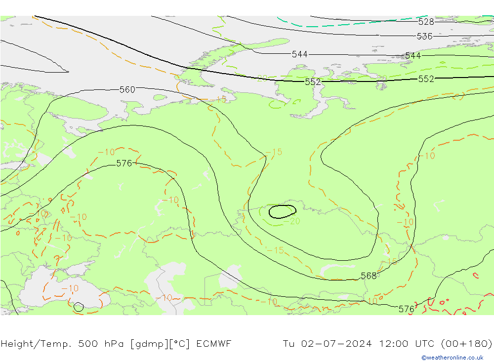 Z500/Rain (+SLP)/Z850 ECMWF Tu 02.07.2024 12 UTC