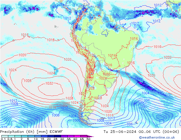 Z500/Rain (+SLP)/Z850 ECMWF Tu 25.06.2024 06 UTC