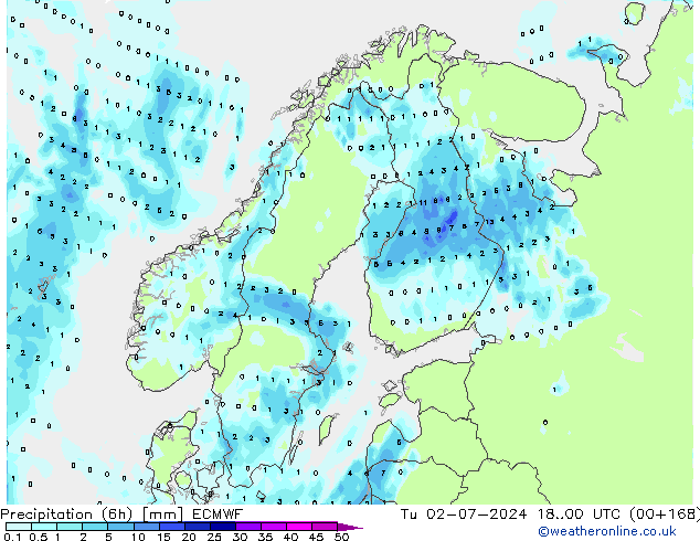 осадки (6h) ECMWF вт 02.07.2024 00 UTC