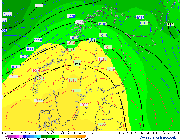 Thck 500-1000hPa ECMWF Tu 25.06.2024 06 UTC