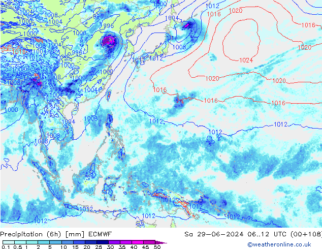 Z500/Regen(+SLP)/Z850 ECMWF za 29.06.2024 12 UTC