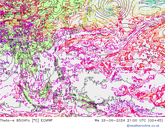 Theta-e 850hPa ECMWF St 26.06.2024 21 UTC