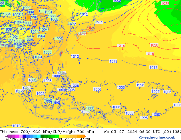 Thck 700-1000 hPa ECMWF We 03.07.2024 06 UTC