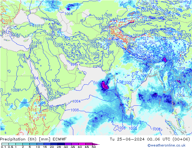 Z500/Rain (+SLP)/Z850 ECMWF 星期二 25.06.2024 06 UTC