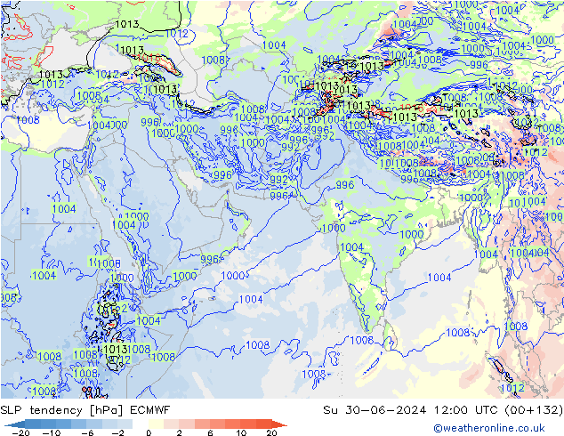 SLP tendency ECMWF Su 30.06.2024 12 UTC