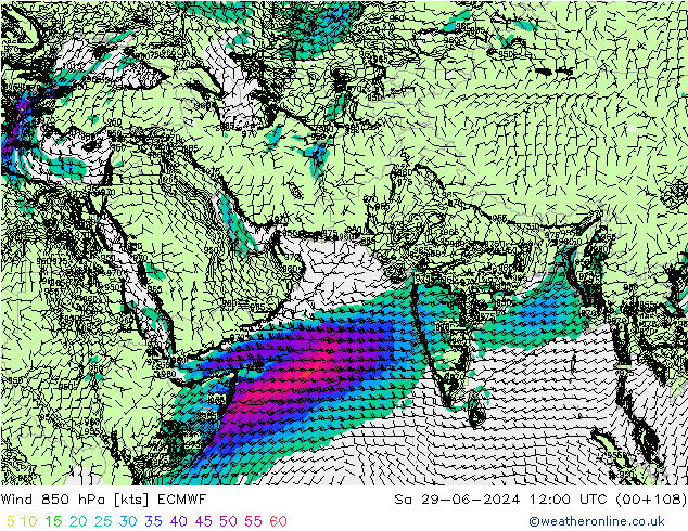 ветер 850 гПа ECMWF сб 29.06.2024 12 UTC