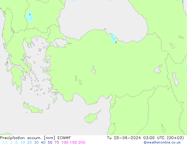 Precipitation accum. ECMWF Tu 25.06.2024 03 UTC