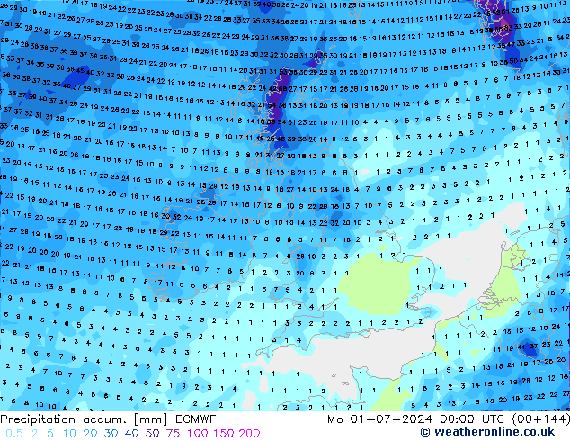 Nied. akkumuliert ECMWF Mo 01.07.2024 00 UTC