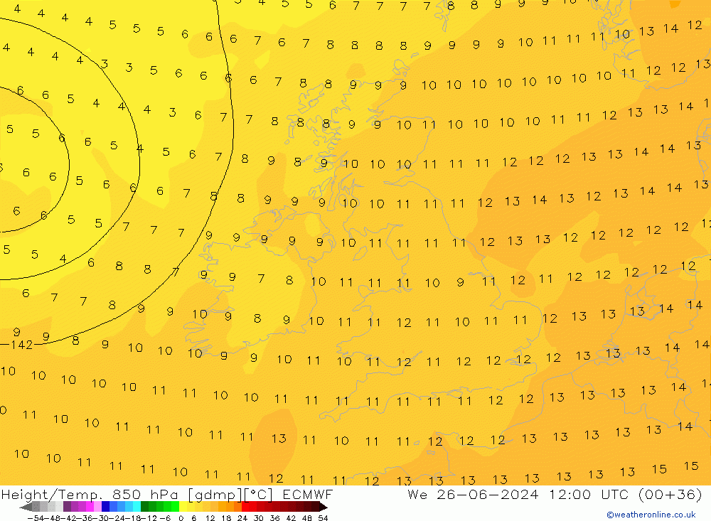 Z500/Rain (+SLP)/Z850 ECMWF mié 26.06.2024 12 UTC