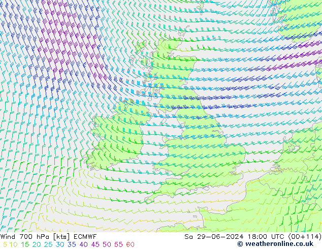 Viento 700 hPa ECMWF sáb 29.06.2024 18 UTC