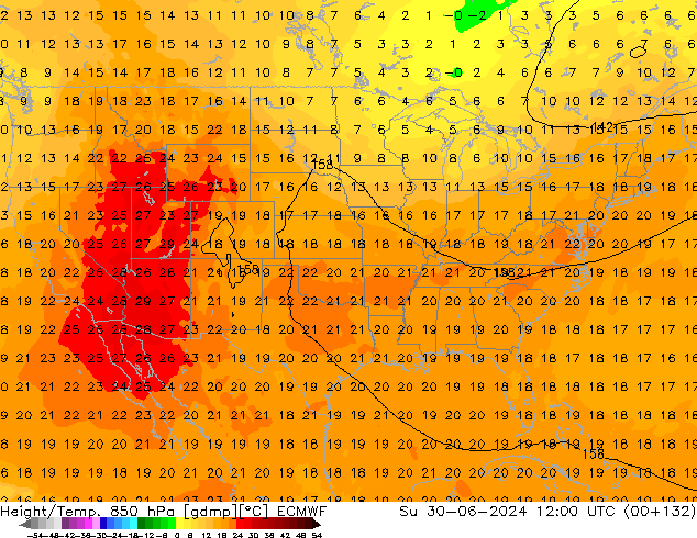 Height/Temp. 850 hPa ECMWF  30.06.2024 12 UTC