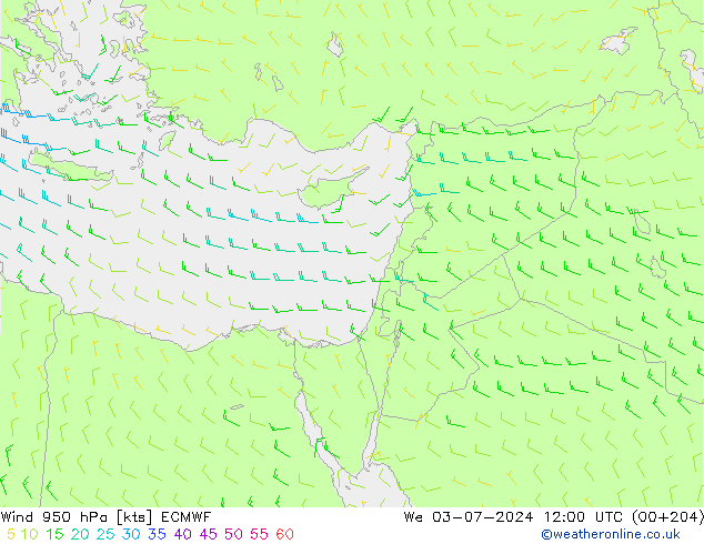 Wind 950 hPa ECMWF We 03.07.2024 12 UTC