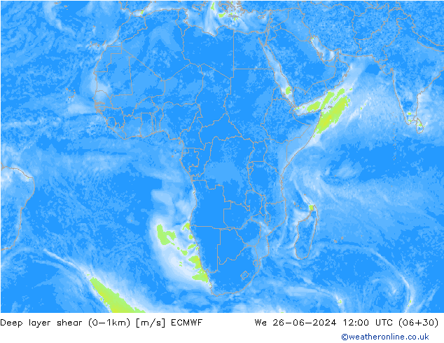 Deep layer shear (0-1km) ECMWF  26.06.2024 12 UTC