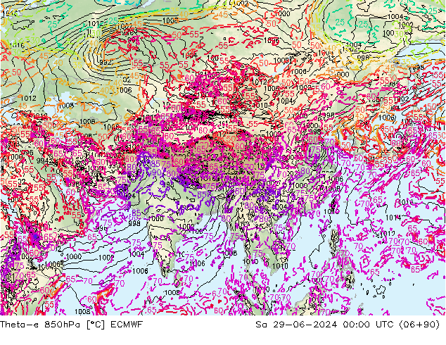 Theta-e 850hPa ECMWF za 29.06.2024 00 UTC