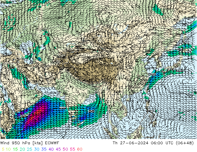 Wind 950 hPa ECMWF Th 27.06.2024 06 UTC