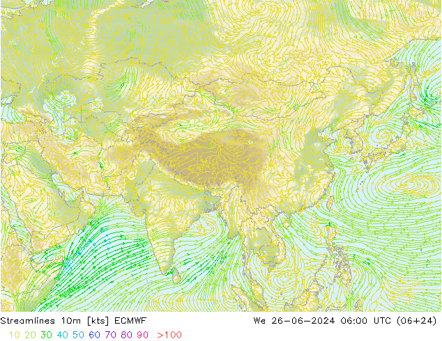 Linea di flusso 10m ECMWF mer 26.06.2024 06 UTC