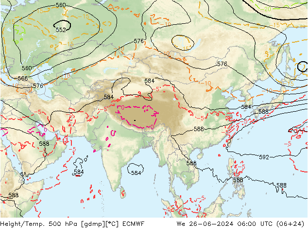 Z500/Yağmur (+YB)/Z850 ECMWF Çar 26.06.2024 06 UTC