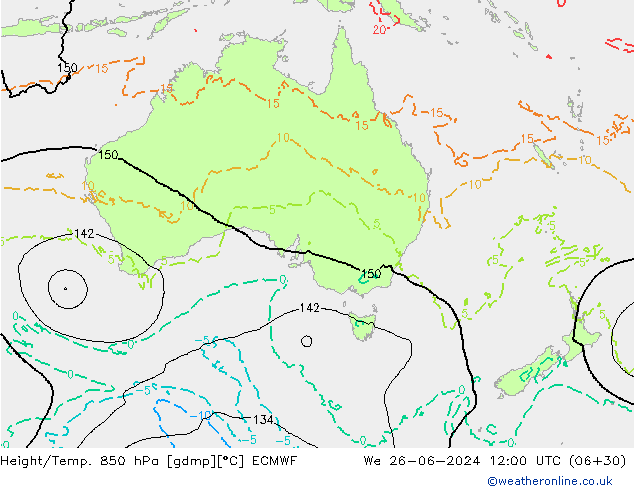 Hoogte/Temp. 850 hPa ECMWF wo 26.06.2024 12 UTC