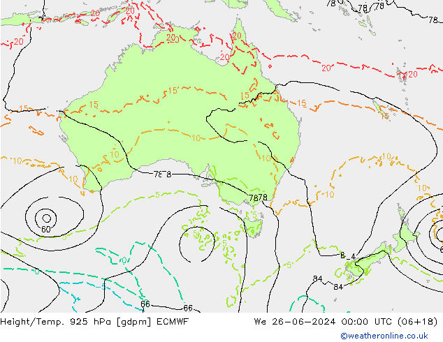 Geop./Temp. 925 hPa ECMWF mié 26.06.2024 00 UTC