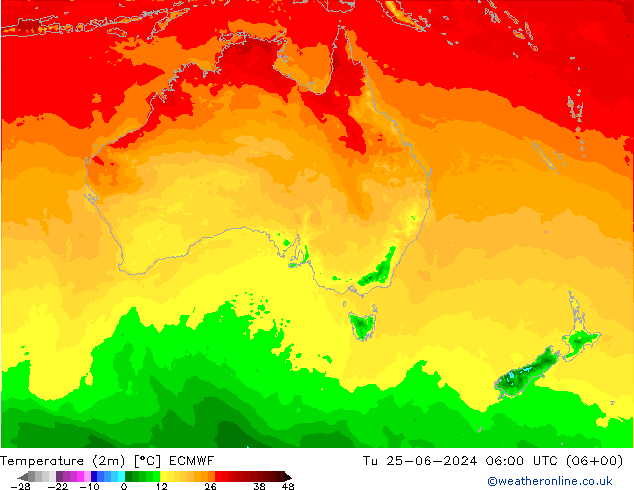 Temperatura (2m) ECMWF mar 25.06.2024 06 UTC