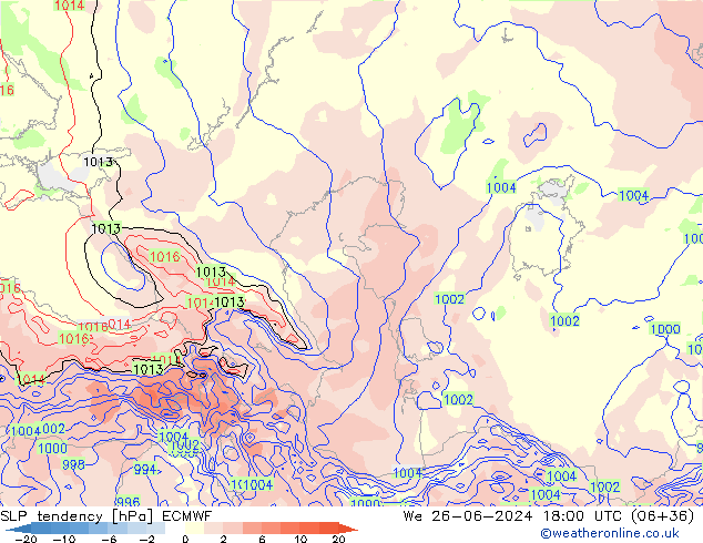 SLP tendency ECMWF We 26.06.2024 18 UTC