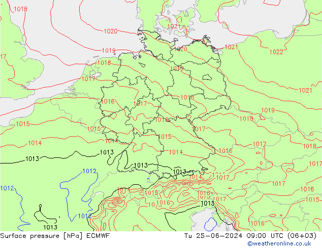 Surface pressure ECMWF Tu 25.06.2024 09 UTC