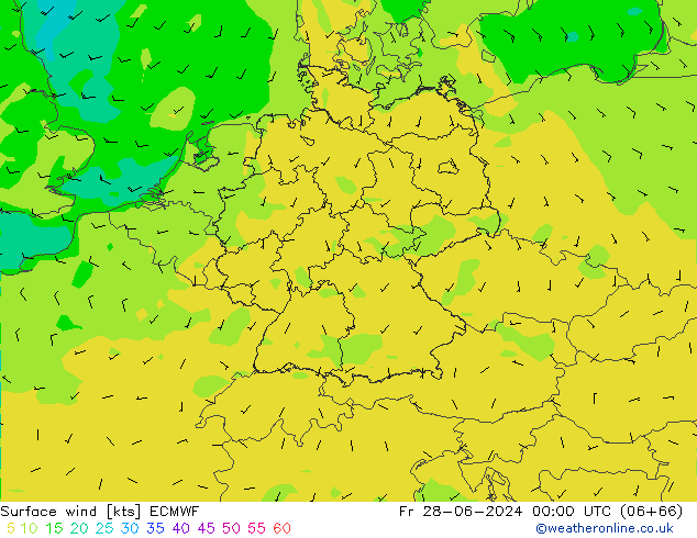 Surface wind ECMWF Fr 28.06.2024 00 UTC